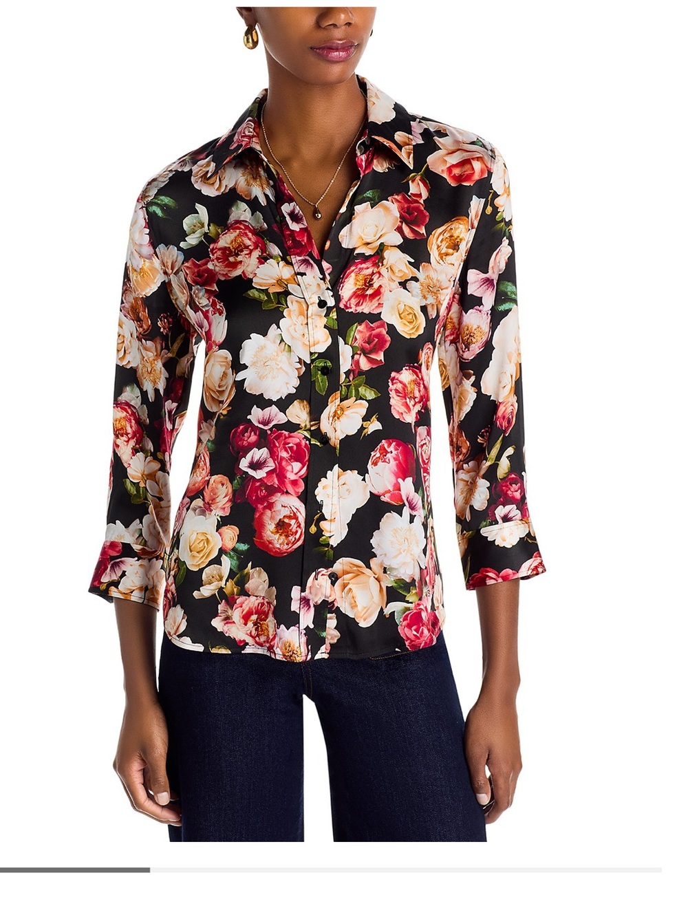 Lagence Dani 100% silk blouse black multi dark floral button top xs $395